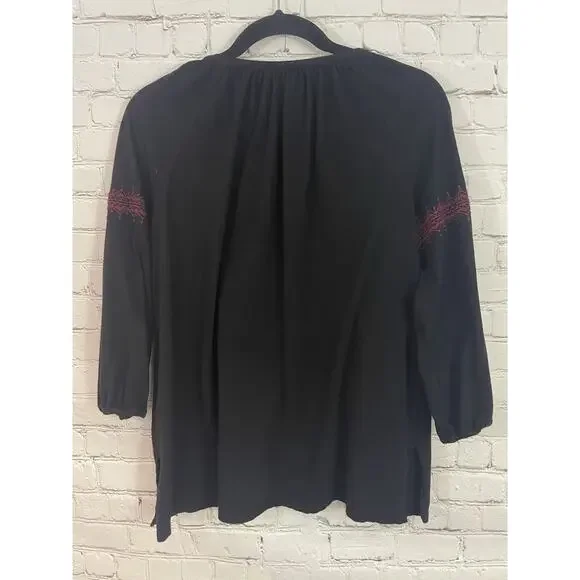 Johnny Was Womens Tunic Black Multicolor Embroidery Size XS Floral Peasant Boho - Picture 3 of 6